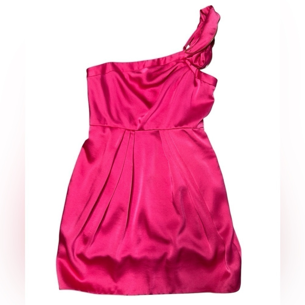 BCBGMaxAzria One Shoulder Barbie Pink Prom Mini Dress New with Rags NWT